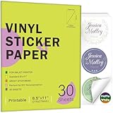 30 Sheets Premium Printable Vinyl Sticker Paper for Inkjet Printers Matte White 8.5x11 Inch Waterproof & Vibrant Colours Retains Ink Well Tear Resistant Great for Cutting Machines