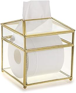 SUMTREE paper tissue box napkin storage box clear glass tissue organizer for dining room,dresser decoration,bedroom (Square)