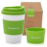 Zlanderah 10oz Ceramic Travel Mug with Lid and Sleeve, Simple White Porcelain Drinking Cup, Microwave & Dishwasher Safe Ceramic Coffee Tumbler (Green)