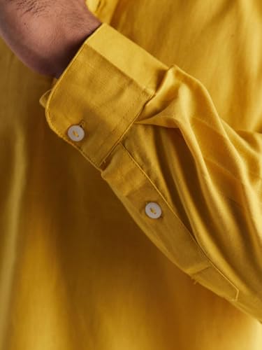 Image of SAADAA Men's Short Kurta - Linen Cotton Blend, Airy Fabric, Regular Fit, Mandarin Collar, Solid Color - Casual, Festive & Ethnic Wear