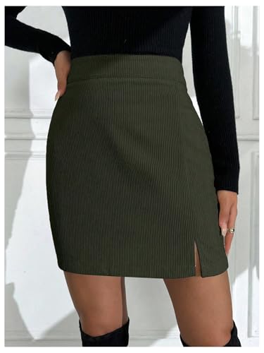 SOLY HUX Women's High Waisted Mini Corduroy Skirt Split Hem Business Casual Ribbed Knit Skirts4