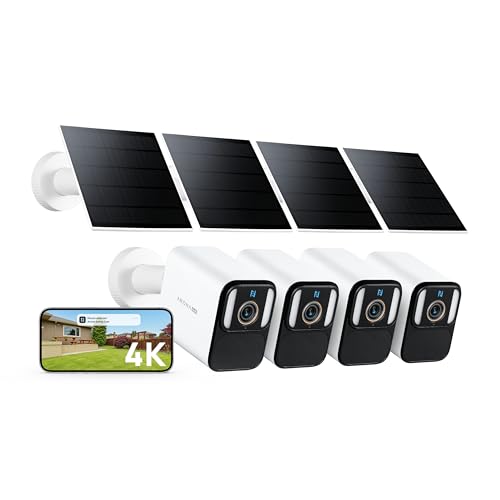 Image of Anona 4K Solar Security Cameras Wireless Outdoor, Forever Power with Solar Panel, 8MP Color Night Vision, 24 /7 AOV Recording, No Monthly Fees, AI Detection, Easy Setup, 2.4 G WiFi, IP67, 4 Pack