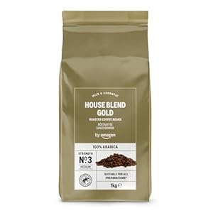 by Amazon House Blend Gold Coffee Beans 100% Arabica Strength 3 Medium Roasted Coffee Beans, 1kg