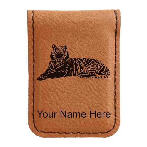 LaserGram Slim Magnetic Money Clip, Tiger, Personalized Engraving Included (Dark Brown)
