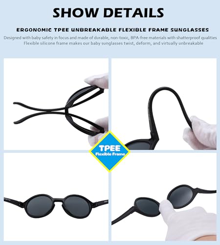 Image of NULOOQ Polarized Baby Sunglasses with Silicone Strap - Bendable TPEE Flexible Infant Sunglasses 0-24 Months