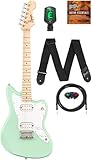 Fender Squier 3/4-Size Kids Mini Jazzmaster Electric Guitar - Surf Green Bundle with Instrument Cable, Tuner, Strap, Picks, and Austin Bazaar Instructional DVD