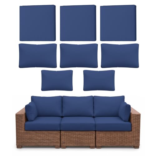 Snubbull 8p Outdoor Cushion Slipcovers Outdoor Patio Cushions Covers Replacement Waterproof with Zipper for 3-Seat Rattan Sofa Patio Furniture Cushion Covers, Covers Only
