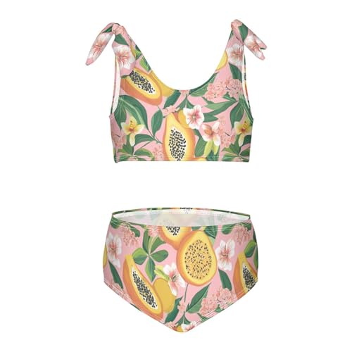 Wusikd Papaya Floral Girls Swimsuits Two Piece Leaves Tropical Swimwear Bikini Set for for Girls Size 3T