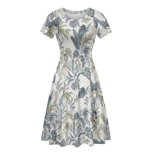 Image of HUGS IDEA Womens Puffy Swing Midi Dress Round Neck Short Sleeve Party A-Line Dresses