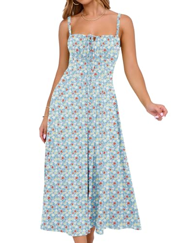 YATHON Midi Corset Dress for Women Casual Floral Maxi Flowy Casual Midi Dresses for Women 2026 Summer (YT552-Blue Red F 03,S)
