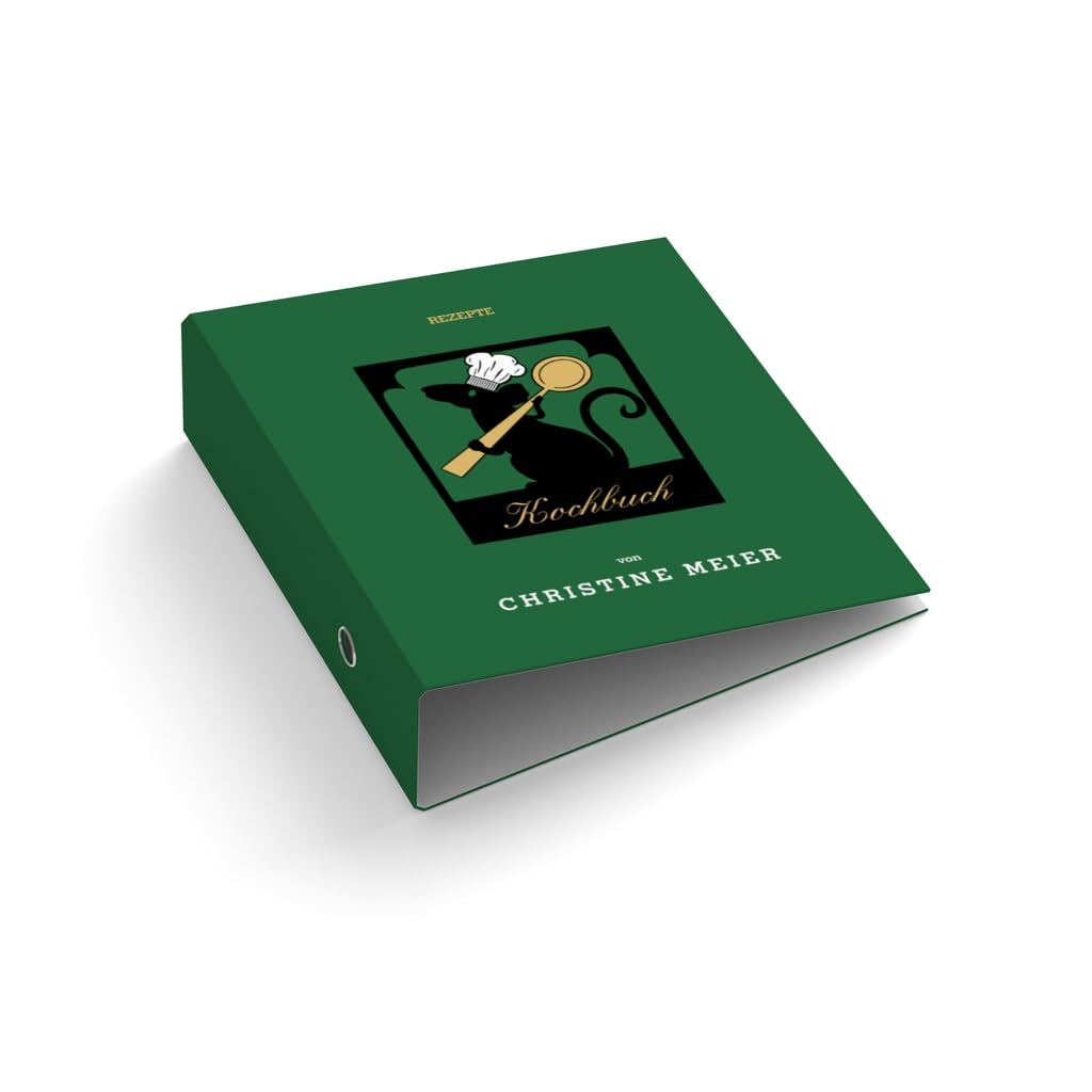 Ringordner | Ordner mit Text personalisieren | Kochbuch | Maus kocht | Mit Griffloch | für DIN A4 | 7,4 cm breit | Köchin | Rezepte | Kochbuch | Hobbykoch | grün