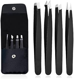 Professional Eyebrow Tweezer Set, Stainless Steel Precision Tweezers for Facial Hair Women/Men, 4Pcs Eyebrow Tweezers Kit Slanted Tweezers for Ingrown Hair Removal