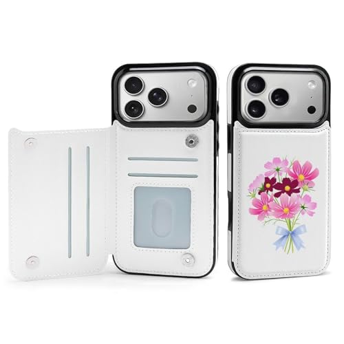 iPhone17ProMax用ケース 手帳型 コスモスの花束 PUレザー 肌触り良い アイフォン17ProMax用ケース 財布型 スマホケース スタンド機能 カード収納 人気 Case
