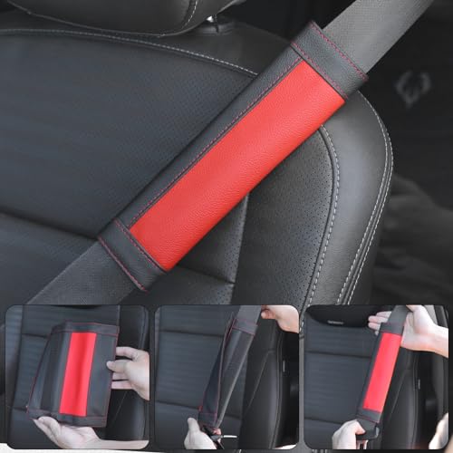 COFIT Gurtpolster Auto für Kinder Erwachsene, Sicherheitsgurt Polster Mikrofaser Leder, Anschnallgurt Schutz Weich, Autogurt Hals Gurtschutz LKW SUV Wohnwagen Zubehör Innenraum, 2 Stück, Rot