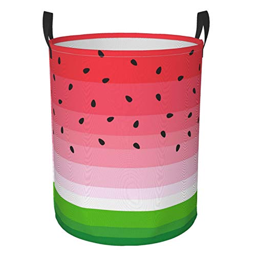 Kiuloam Summer Watermelon Fruit Laundry Baskets, Bedroom Hamper Collapsible Waterproof Oxford Fabric With Handle Foldable Cloth Washing Bin Tote Bag (16.5 Inches) #TOP24