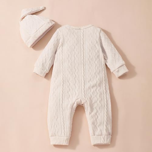 Image of Hopscotch Boys Full Sleeves Off-White Textured Bodysuit with Hat