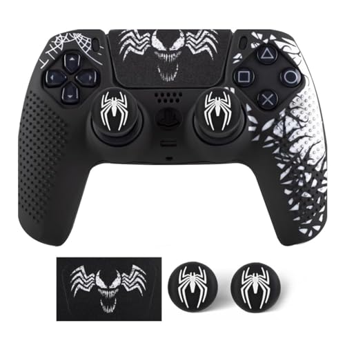 Image of Anti-Slip Cover Compatible with PS5 Controller, Silicone Skin & Grip Cover with Thumb Grips, Touchpad Sticker - Protective Case /Non-Slip PS 5 Controller Accessories Kit (Venom Edition)