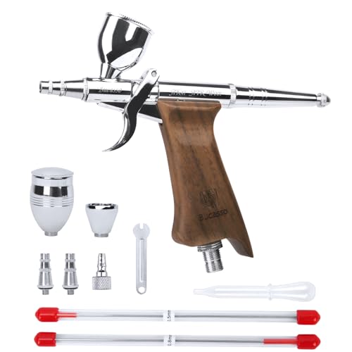Bucasso Airbrush Kit, Air Brush Sprühpistole mit 0,3 mm/0,5 mm/0,8 mm Nadeln/Düsen-Sets, 3cc/7cc/11cc austauschbarem Flüssigkeitsbecher zum Malen von Modelliernägeln Kuchen Tattoo Makeup (W001-W)