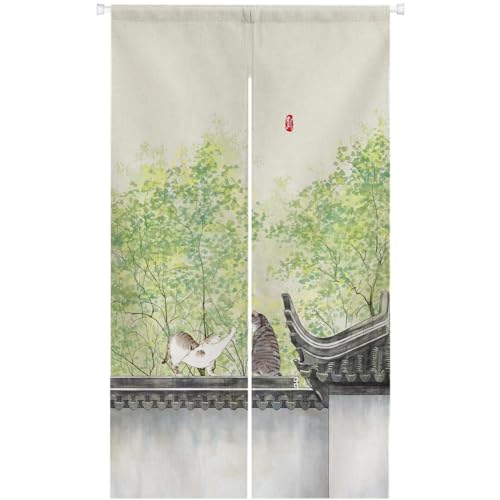 Ofat Home Cats with Trees Japanese Noren Doorway Curtain, Closet Curtain, Custom Panel Curtain, 85x150cm (cat-Walls)