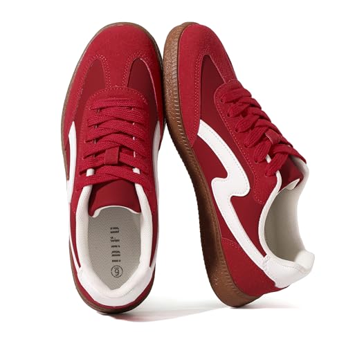 IDIFU Red Sneakers for Women Comfortable Cute Casual Tennis Shoes Non Slip Memory Foam Lightweight Fashion Retro Sneakers(Red 8)