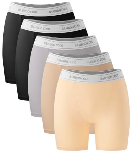 Image of BAMBOO COOL Womens BoyShorts Underwear Full Coverage Ladies Panties High Waisted Boxer Briefs Breathable Stretch 5 Pack