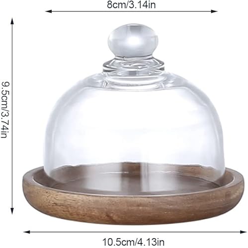 Miniatura 2 de Cúpula de cristal para tartas  Mini soporte para tartas de cristal transparente con base de madera  Soporte individual para magdalenas de vidrio