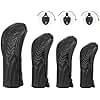 Head Covers for Golf Clubs - 4pcs Golf Club Head Covers for Woods and Driver Fairway Hybrid with Interchangeable Tags for Golf Accessories - Black