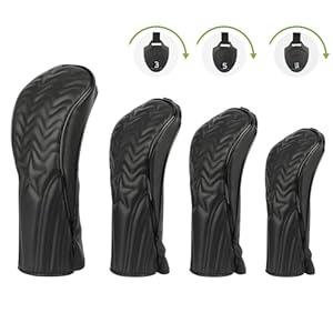 4pcs or 1pc Golf Club Head Covers for Woods, Driver, Fairway, Hybrid – Premium PU Leather with Interchangeable Tags & Magnetic Blade and Mallet Putter Covers