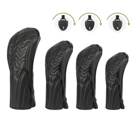 Golf Club Head Covers - 4pcs PU Leather Stars Golf Headcovers for Woods and Driver Fairway Hybrid Golf Clubs with Interchangeable Tags - Black