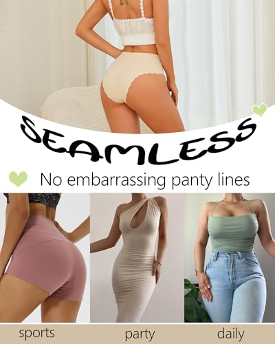 Image of FINETOO Seamless Underwear for Women High Waisted Panties Scalloped Edge Sexy Cheeky Bikini No Show Briefs S-XXL 5 Pack