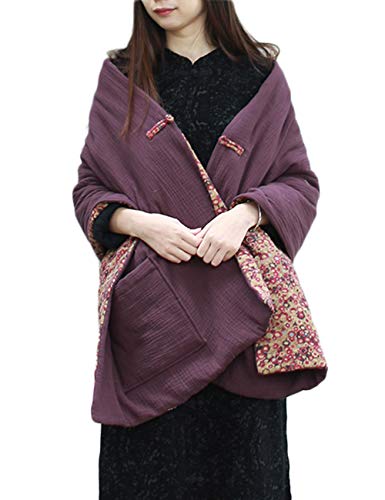 LZJN Elegante sciarpa mantello cappotto tasche frontali scialli caldi e impacchi per abiti da sera, Viola, taglia unica
