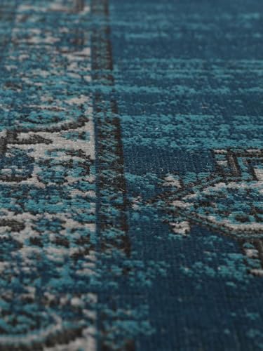 RugVista Vintage Vega, Dywan, Vintage, 80 x 300 cm, Prostokąt, Niski, Pokój dzienny, Jadalnia, Sypialnia, Kuchnia, Korytarz, Czyścić wyłącznie chemicznie, oeko_tex_100, Ciemny Niebieski/Turkusowy