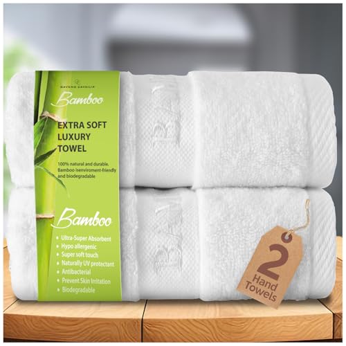 GC GAVENO CAVAILIA Paquete de 2 Toallas de Mano de bambú, Toallas de baño Altamente absorbentes de 500 g/m² (50 x 80 cm), 60% bambú, 40% algodón, Extra Suaves, Color Blanco