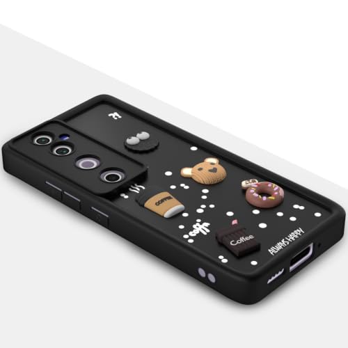 Image of Bintage Cute Fun Ball | Taddy Cartoon 3D Smiley Coffee Cup | Milk Donut | Full Camera Protection Back Cover Compatible for Vivo V2426 / T3 Ultra - Black