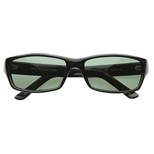 zeroUV Basic Modern Casual Lifestyle Rectangle Sunglasses Green Lens (Black)