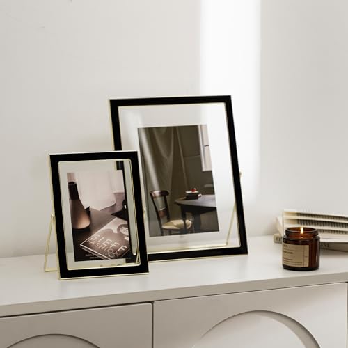 Image of eletecpro 8x10 Enamel Floating Picture Frame with 8.8 inch x 10.7 inch Real Double Glass Cover for Floating Effect, Black Floating Photo Frame for Tabletop, Display Multi-Size Photos and Artworks, Desk Decor