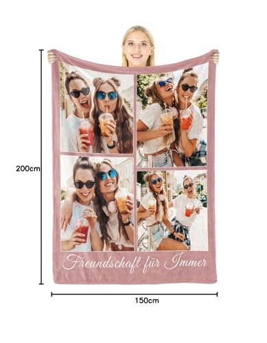 Giftove Personalisierte Decke mit Foto, 100% Flanell Kuscheldecke Personalisiert, Personalisierte Geschenke für Frauen Beste Freundin Schwester, Fotogeschenke zum Geburtstag Jahrestag Hochzeitstag