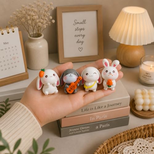 Image of ZAICUS Rabbit Miniature Figurines Set for Home Decor | Cute Bunny Showpiece Set for Desk, Shelf, Study Table, Room Decoration & Gift Item (Set of 4)