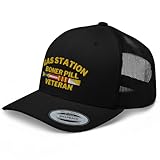 RIVEMUG NG Gas Station Boner Pill Veteran Embroidered Curved Bill Trucker Hat Mid Crown Adjustable Cap Black