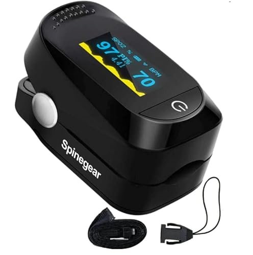 Spinegear Finger pulse Oximeter Blood Oxygen saturation Monitor | CE Certified UK Approved MHRA Registerd Spo2 | Black with Lanyard