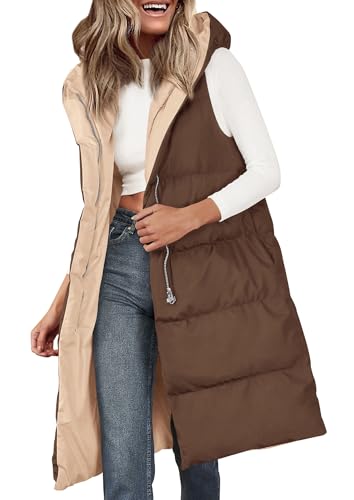 PRETTYGARDEN Womens Long Puffer Vest Fall Winter Trendy Zip Up Sleeveless Coat Down Jacket Quilted Hooded Warm Outerwear