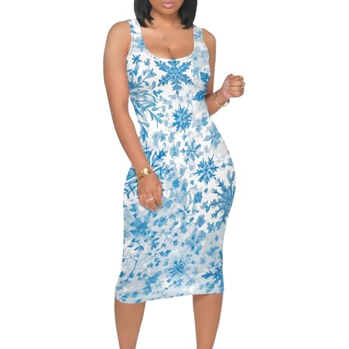 Women Summer Casual Sleeveless Tank Dresses Square Neck Slim Fit Cute Sexy Bodycon Sundress Beach Vacation Midi Dress