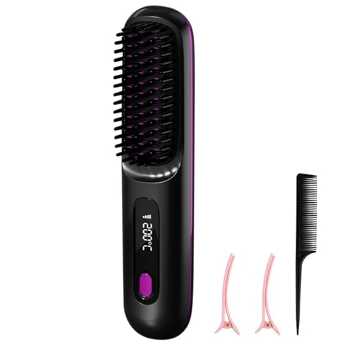 Go Brush Pro Peigne chauffant portable avec 3 modes de température Brosse lissante sans fil pour coiffer les cheveux Voyage