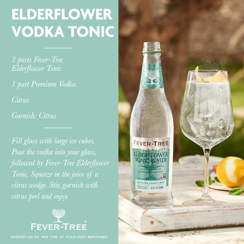Image of Fever-Tree Tonic Water Glass Bottles, No Artificial Sweeteners, Flavorings & Preservatives, Elderflower, 16.9 Fl Oz (Pack of 8)