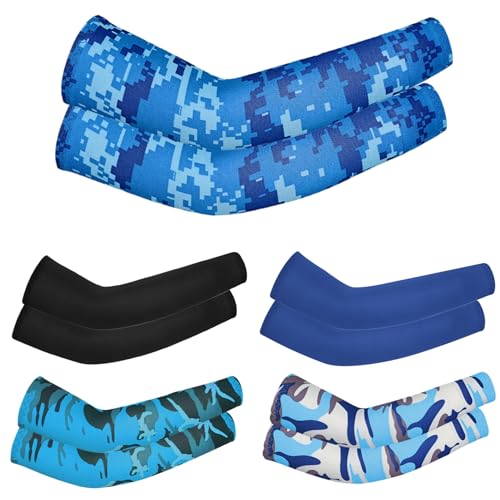 5 Pairs Kids Arm Sleeves with Different Colors UV Sun Protection Cooling Arm Compression Sleeves Summer Cover for Aged 4-7 Kids for Activities sleeve baseball