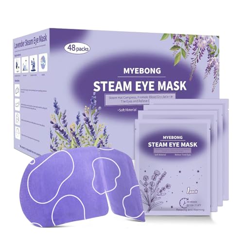 MYEBONG 48 Packs Steam Eye Mask for Eyes, Warm Compress Eye Mask, Self Heating Eye Masks Help for Eye Spa, Disposable Heated Eyes Mask for Sleeping Relief Stress Eye Fatigue(Lavender)