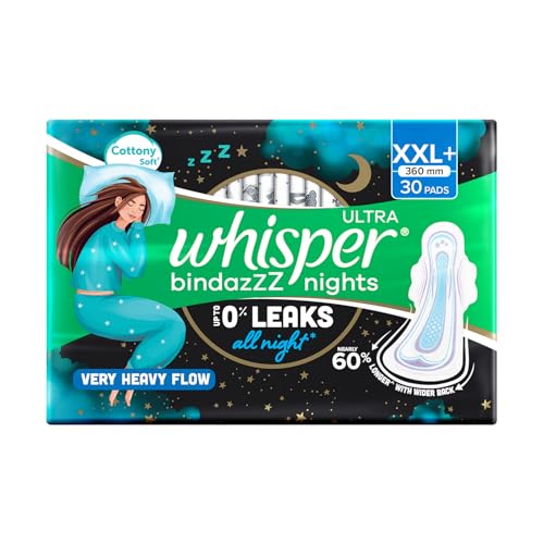 Bindazzz Nights 30 XXL+ Sanitary Pads, Upto 0% Leaks All Night Long, For Very Heavy Flow, Nearly 60% Longer with Wider Back, Active odor lock so you f