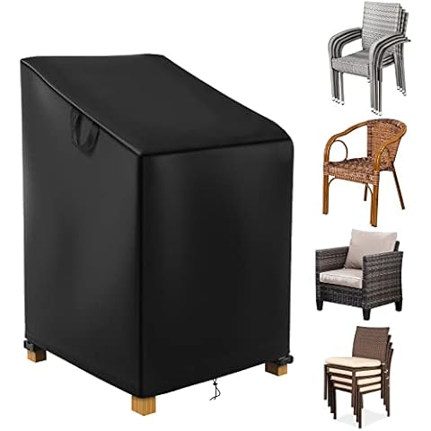 Raweao Garden Chair Cover Waterproof 70 x 70 x 85/125cm, Stackable Chairs Cover for Outdoor, Upgraded 500D Oxford Durable Weatherproof Patio Chair Cover for Stacking Chairs Cover