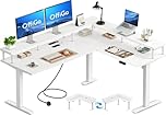 OffiGo Standing Desk, 150x120cm L Shaped Desk with Power Outlets, Height Adjustable Corner Table with Monitor Stander, Electric Stand up Rising Table for Home Office Workstation, White