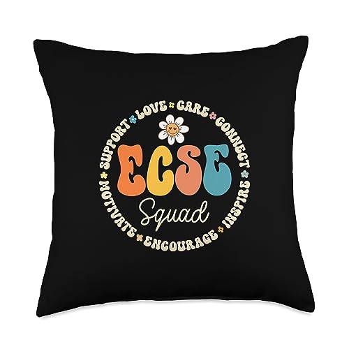 Groovy ECSE Back to School Appreciation WeeK ECSE Squad Early Childhood Special Education SPED Crew Throw Pillow, 18x18, Multicolor